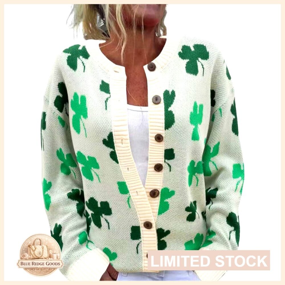 Funny Animal Floral Christmas Tree Long Sleeve Button Knit Cardigan Sweater